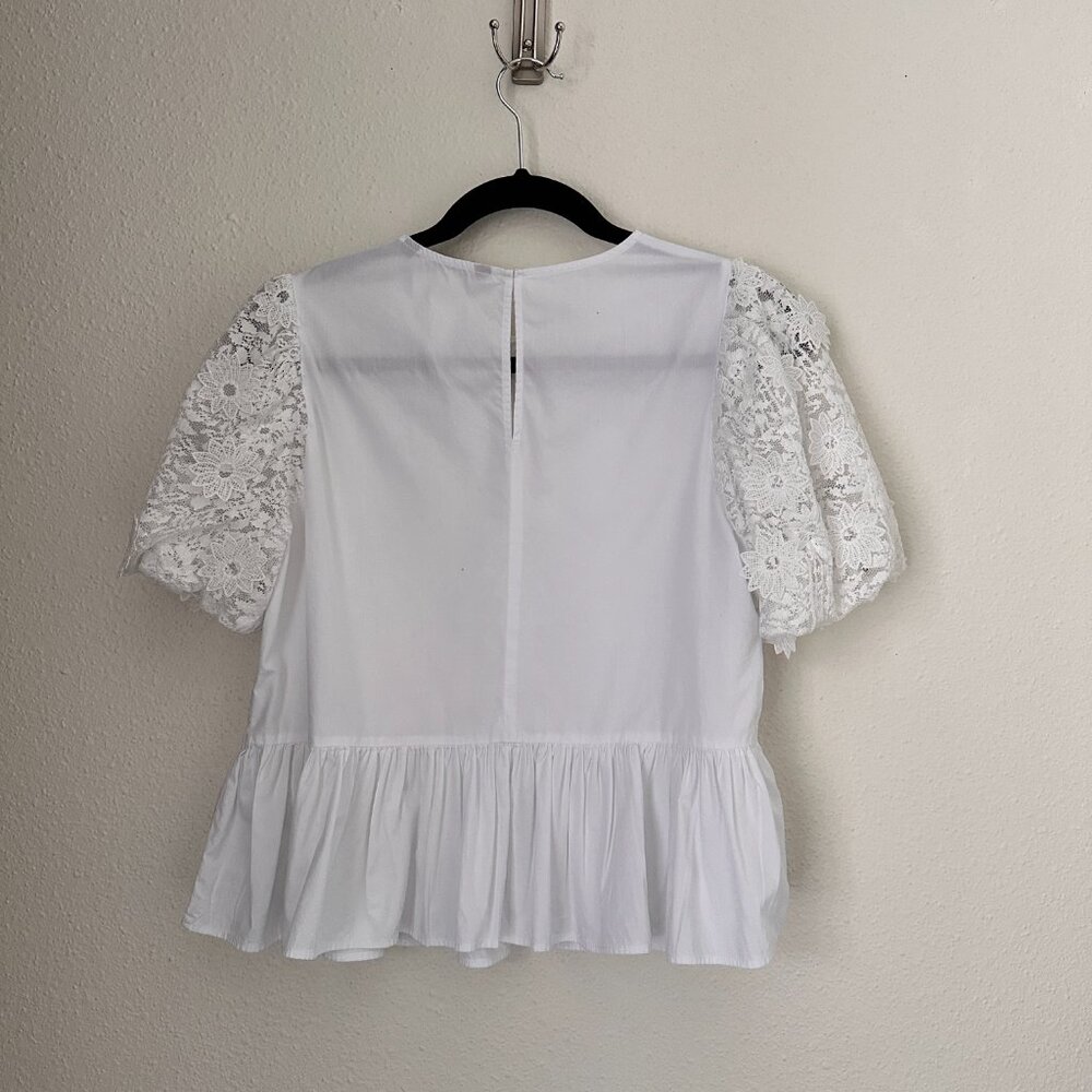Zara White Lace-Sleeve Peplum Top Size S - Coquette - Picture 3 of 9
